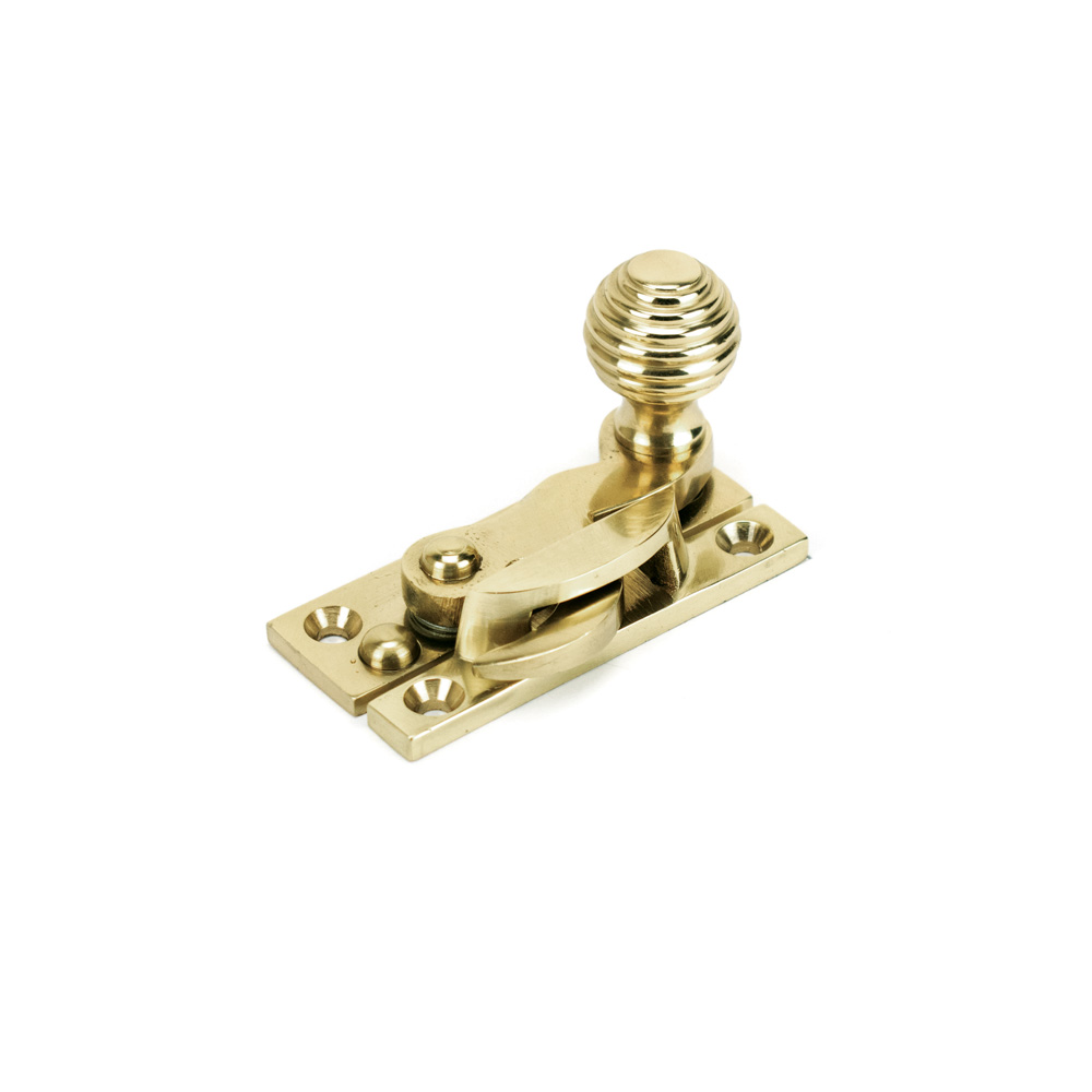 Sash Heritage Claw Fastener with Reeded Knob (Non-Locking) - Polished Brass